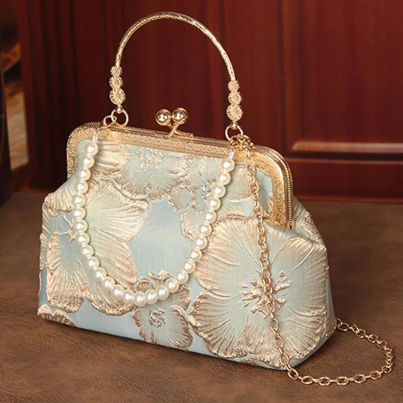 Crossbody Bag for Women Elegant Top-Handle Pouch Purse Designer Shoulder Handbag Embroidery Evening Purse