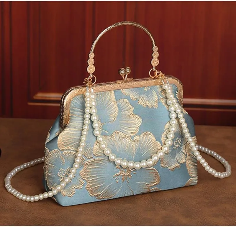 Crossbody Bag for Women Elegant Top-Handle Pouch Purse Designer Shoulder Handbag Embroidery Evening Purse