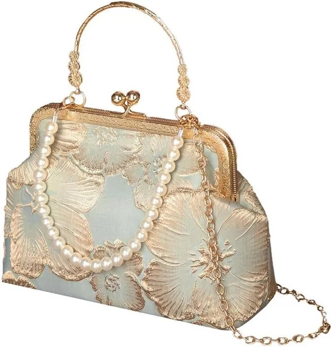 Crossbody Bag for Women Elegant Top-Handle Pouch Purse Designer Shoulder Handbag Embroidery Evening Purse