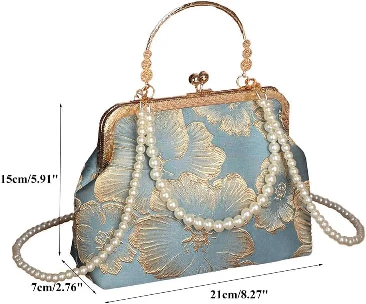 Crossbody Bag for Women Elegant Top-Handle Pouch Purse Designer Shoulder Handbag Embroidery Evening Purse
