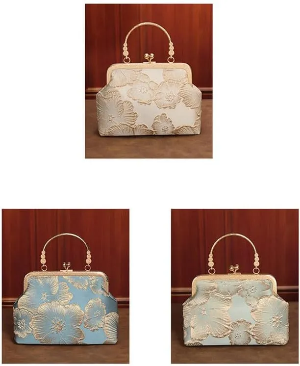 Crossbody Bag for Women Elegant Top-Handle Pouch Purse Designer Shoulder Handbag Embroidery Evening Purse