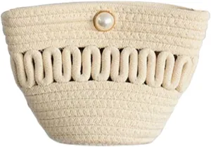 Crossbody Bags for Women Pearl Magnetic Closure Shoulder Purses for Women Hand-Woven Wallet Cotton Travel Bag