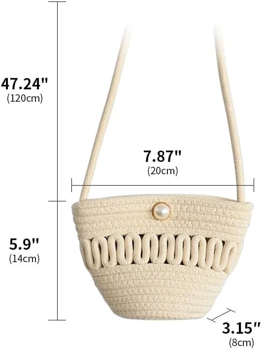 Crossbody Bags for Women Pearl Magnetic Closure Shoulder Purses for Women Hand-Woven Wallet Cotton Travel Bag