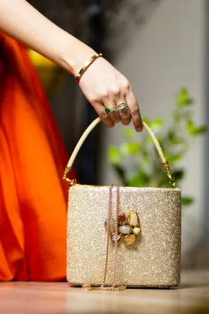 Crystal encrusted sequin clutch