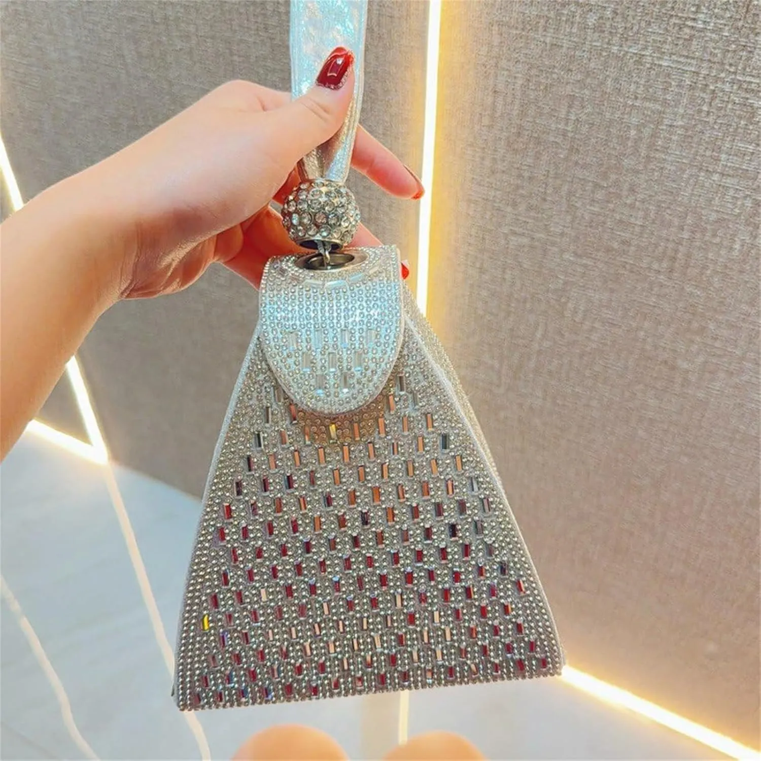 Crystal Pyramid Handbag, Women's Evening Bag, Pyramid Shape Rhinestones Luxury Evening Bags, Green Clutch