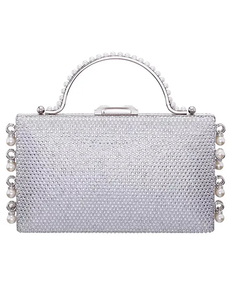 Cultivated Pearl Dangle Crystal Embellished Minaudiere Clutch