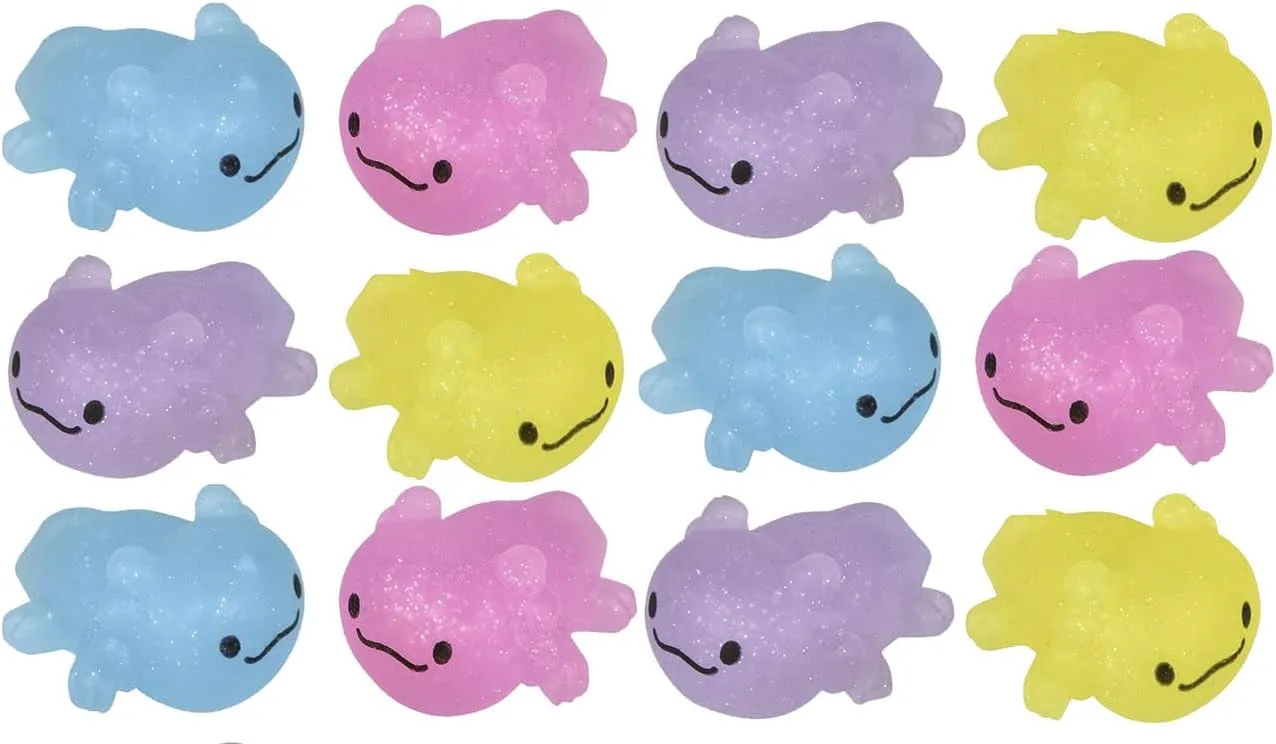 Curious Minds Busy Bags Mochi Squishy Axolotl Animals - Kawaii Cute Individually Boxed Wrapped Toys - Sensory Stress Fidget Party Favor Toy (Set of 12)