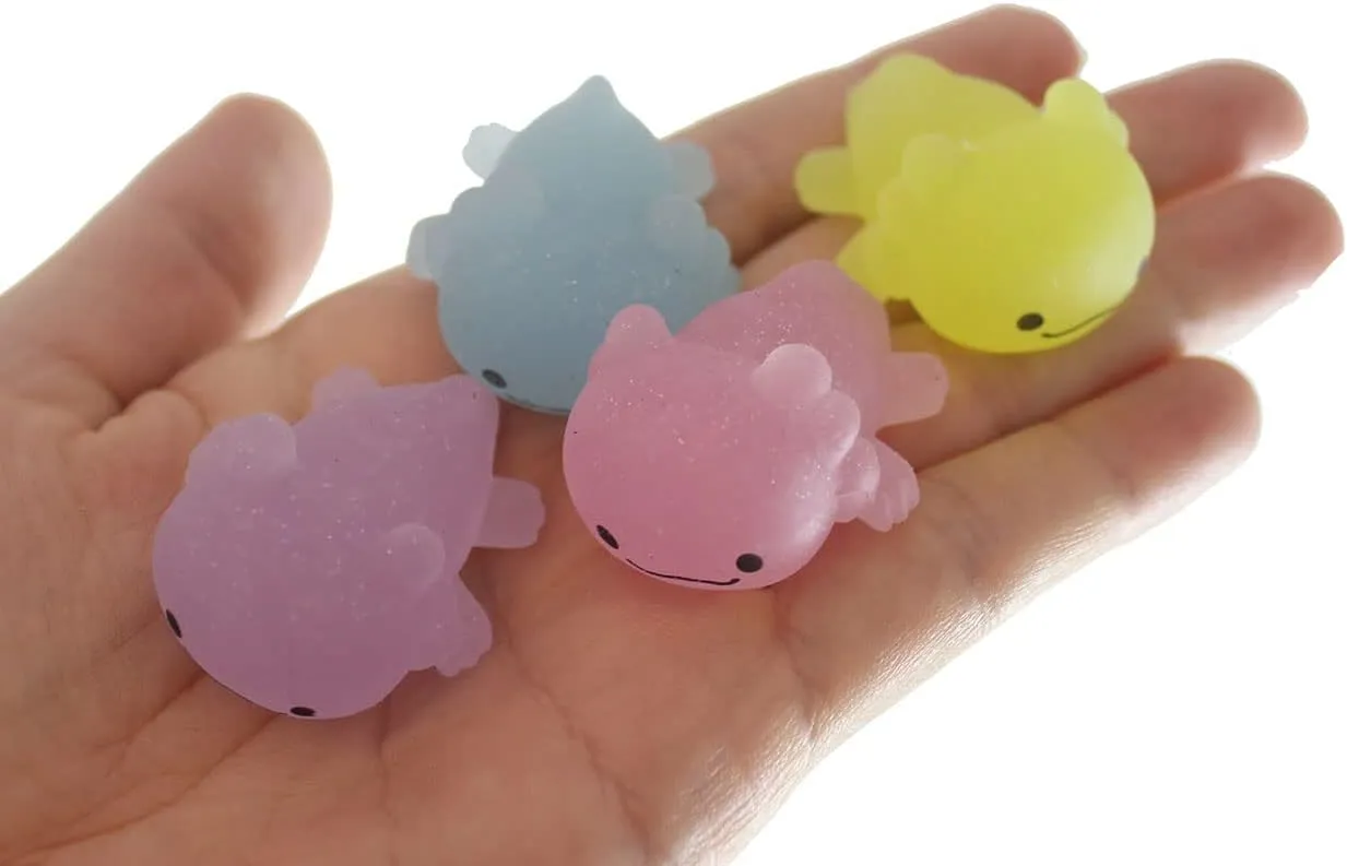 Curious Minds Busy Bags Mochi Squishy Axolotl Animals - Kawaii Cute Individually Boxed Wrapped Toys - Sensory Stress Fidget Party Favor Toy (Set of 12)