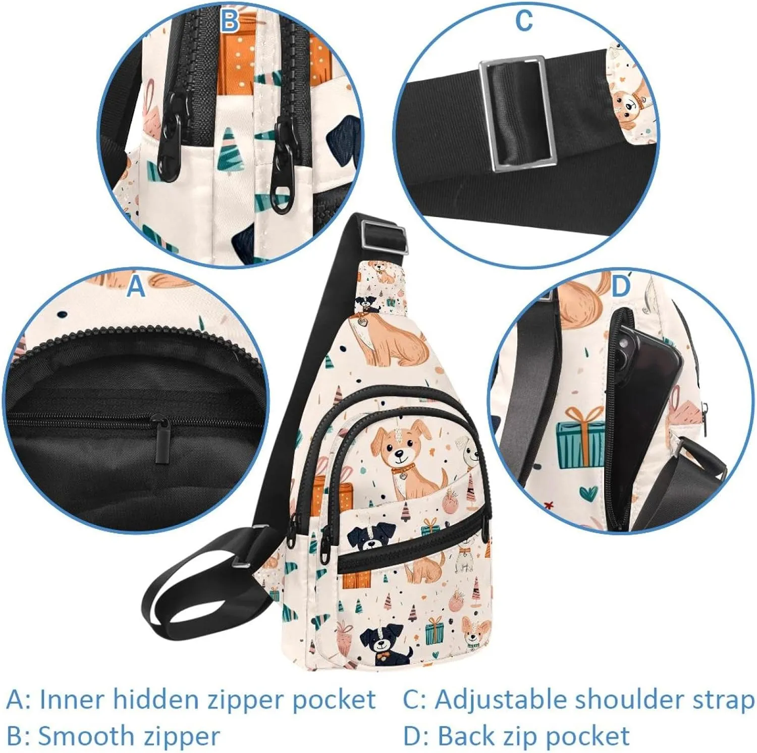 cute funny dogs and gifts Sling Bag, Crossbody Sling Backpack Travel Hiking Chest Bag Daypack for Purses Shoulder Bag Women Men's