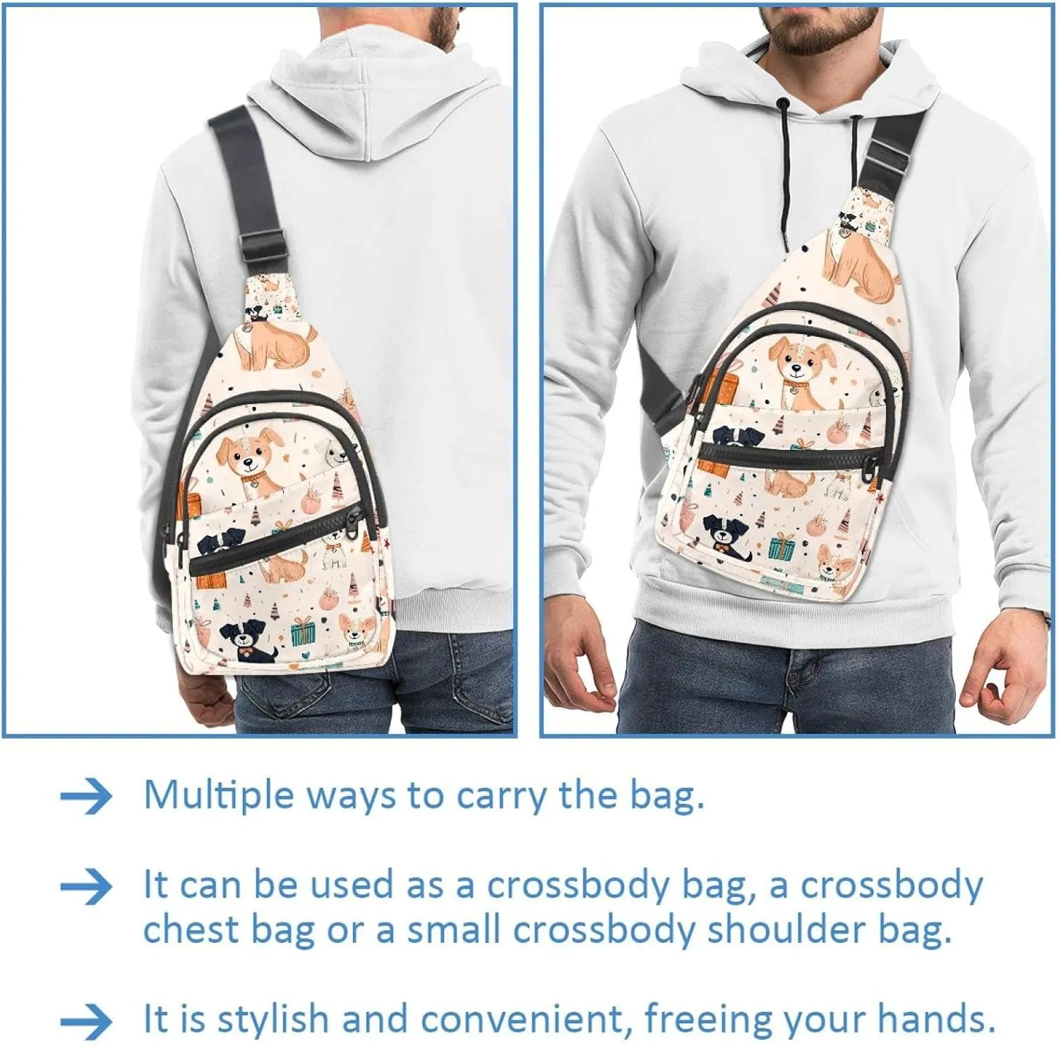 cute funny dogs and gifts Sling Bag, Crossbody Sling Backpack Travel Hiking Chest Bag Daypack for Purses Shoulder Bag Women Men's
