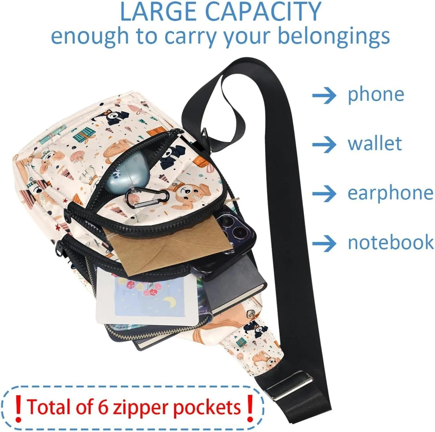 cute funny dogs and gifts Sling Bag, Crossbody Sling Backpack Travel Hiking Chest Bag Daypack for Purses Shoulder Bag Women Men's