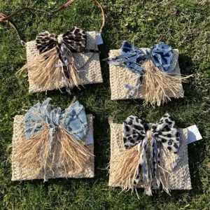 Cute Jeans Straw Clutch with Bow