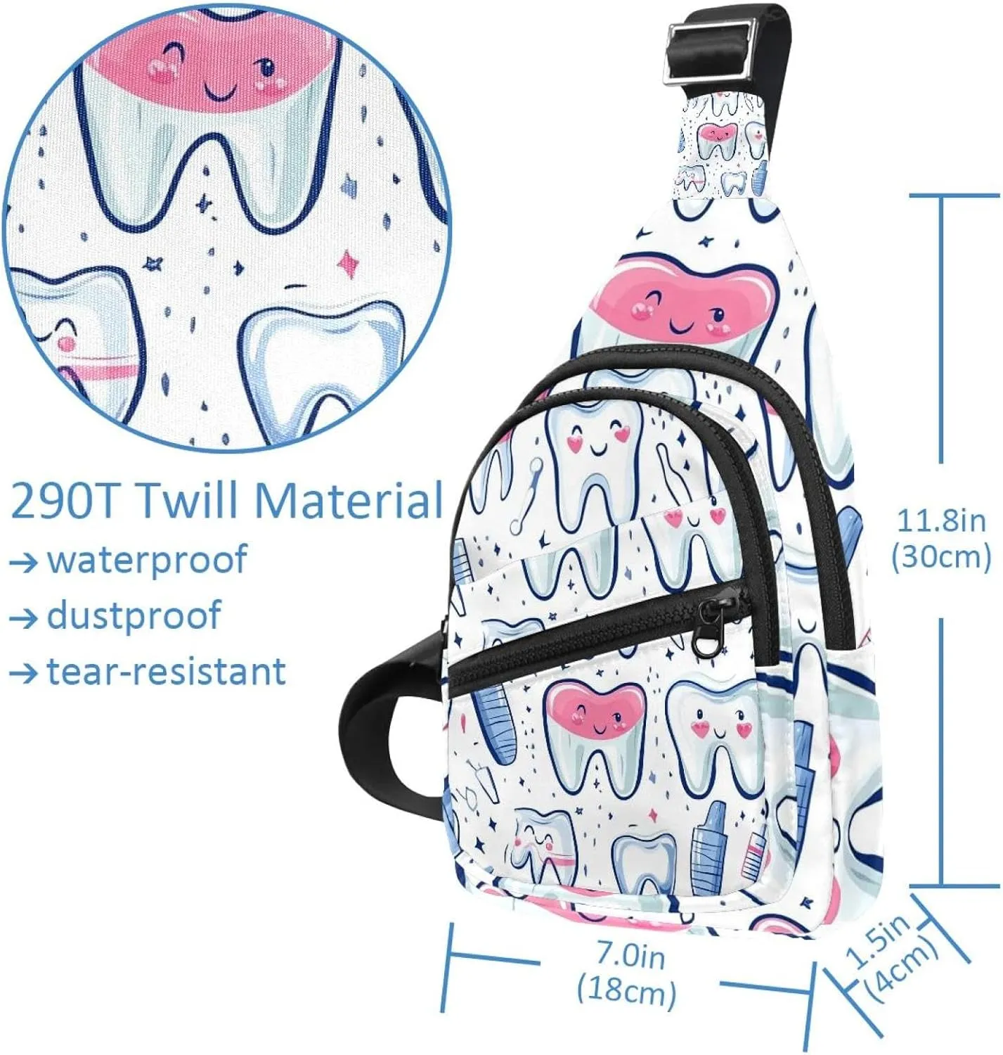 Cute Teeth Sling Bag, Crossbody Sling Backpack Travel Hiking Chest Bag Daypack for Purses Shoulder Bag Women Men's