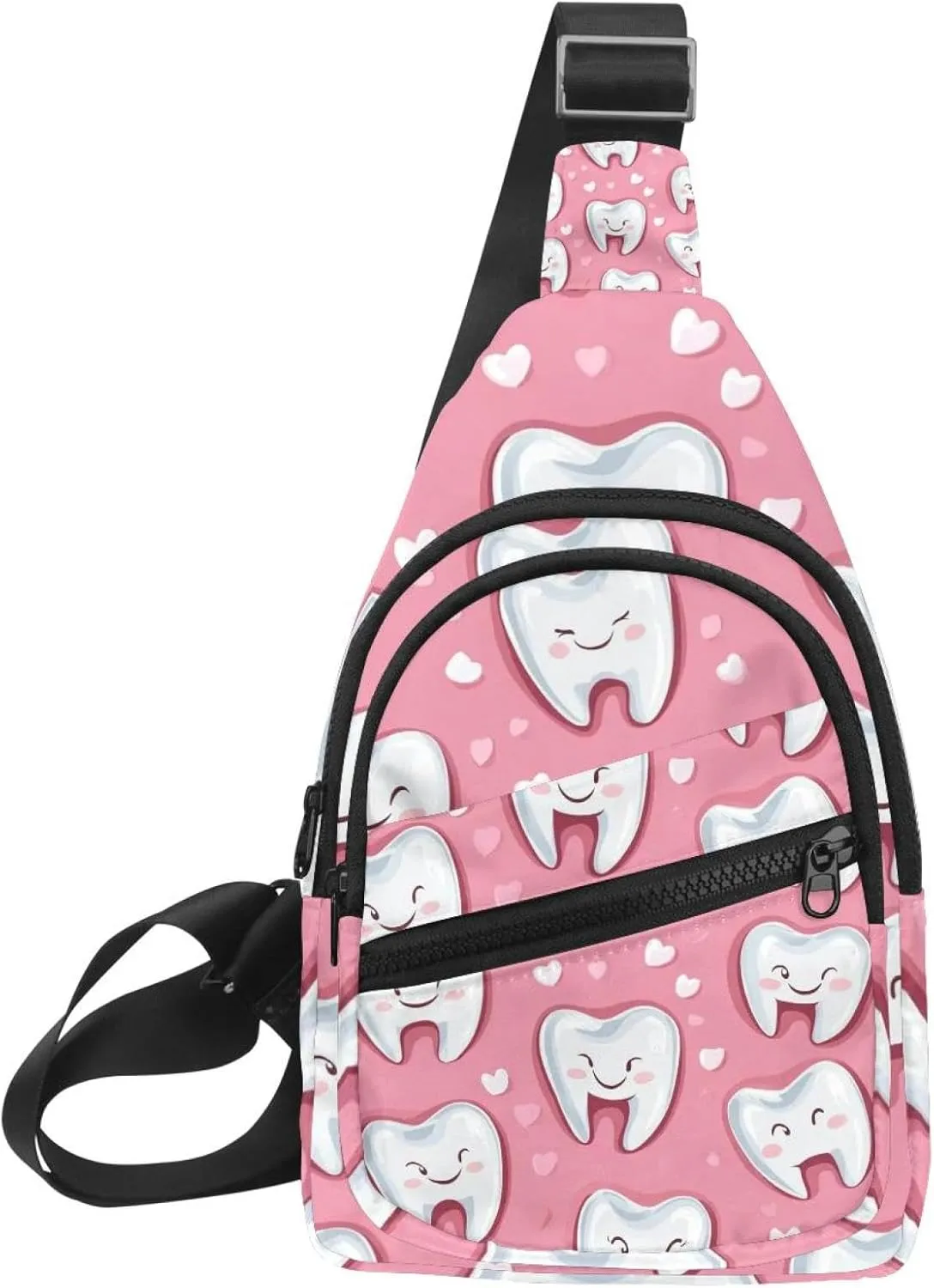 Cute Teeth Sling Bag, Crossbody Sling Backpack Travel Hiking Chest Bag Daypack for Purses Shoulder Bag Women Men's