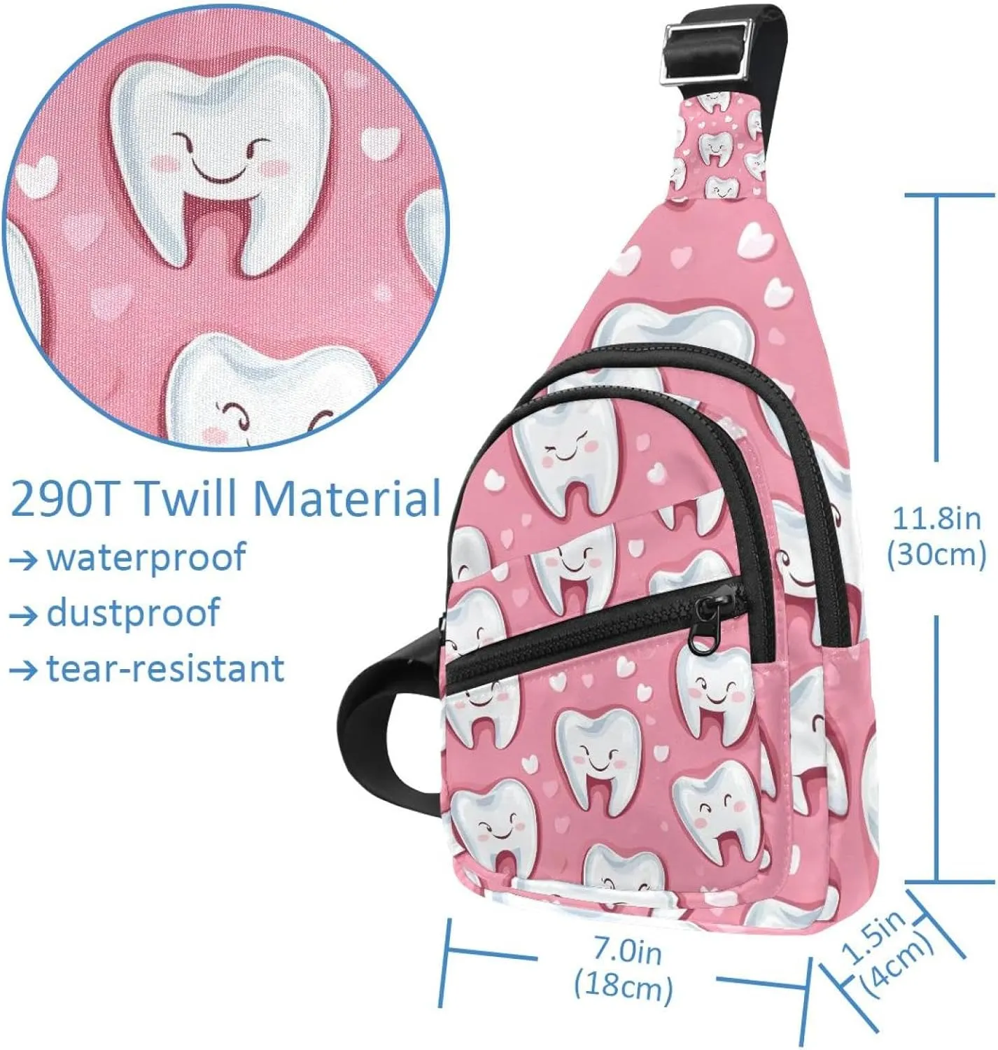 Cute Teeth Sling Bag, Crossbody Sling Backpack Travel Hiking Chest Bag Daypack for Purses Shoulder Bag Women Men's