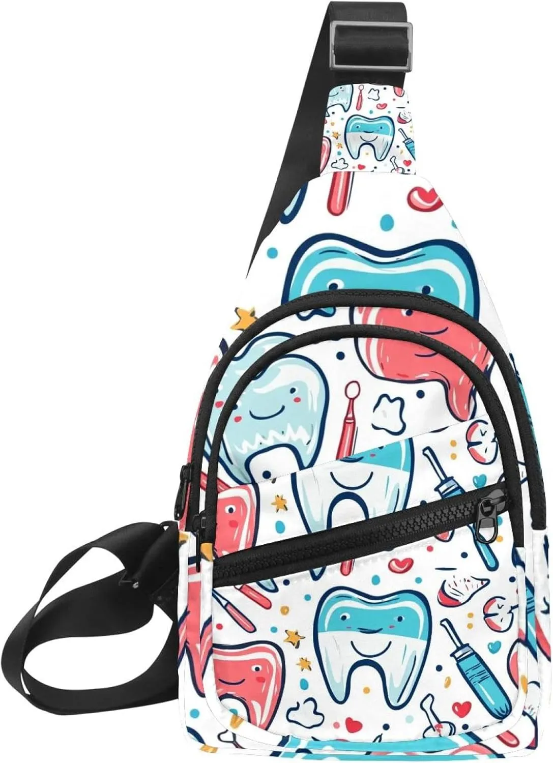 Cute Teeth Sling Bag, Crossbody Sling Backpack Travel Hiking Chest Bag Daypack for Purses Shoulder Bag Women Men's