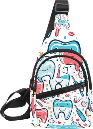 Cute Teeth Sling Bag, Crossbody Sling Backpack Travel Hiking Chest Bag Daypack for Purses Shoulder Bag Women Men's