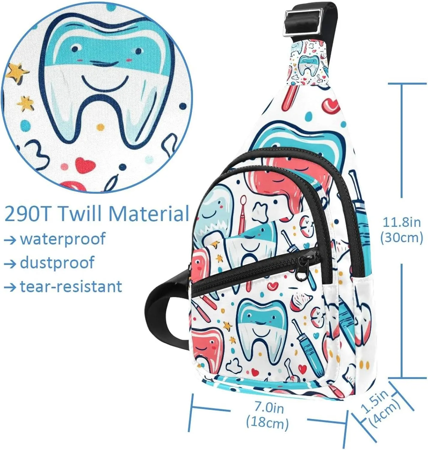 Cute Teeth Sling Bag, Crossbody Sling Backpack Travel Hiking Chest Bag Daypack for Purses Shoulder Bag Women Men's