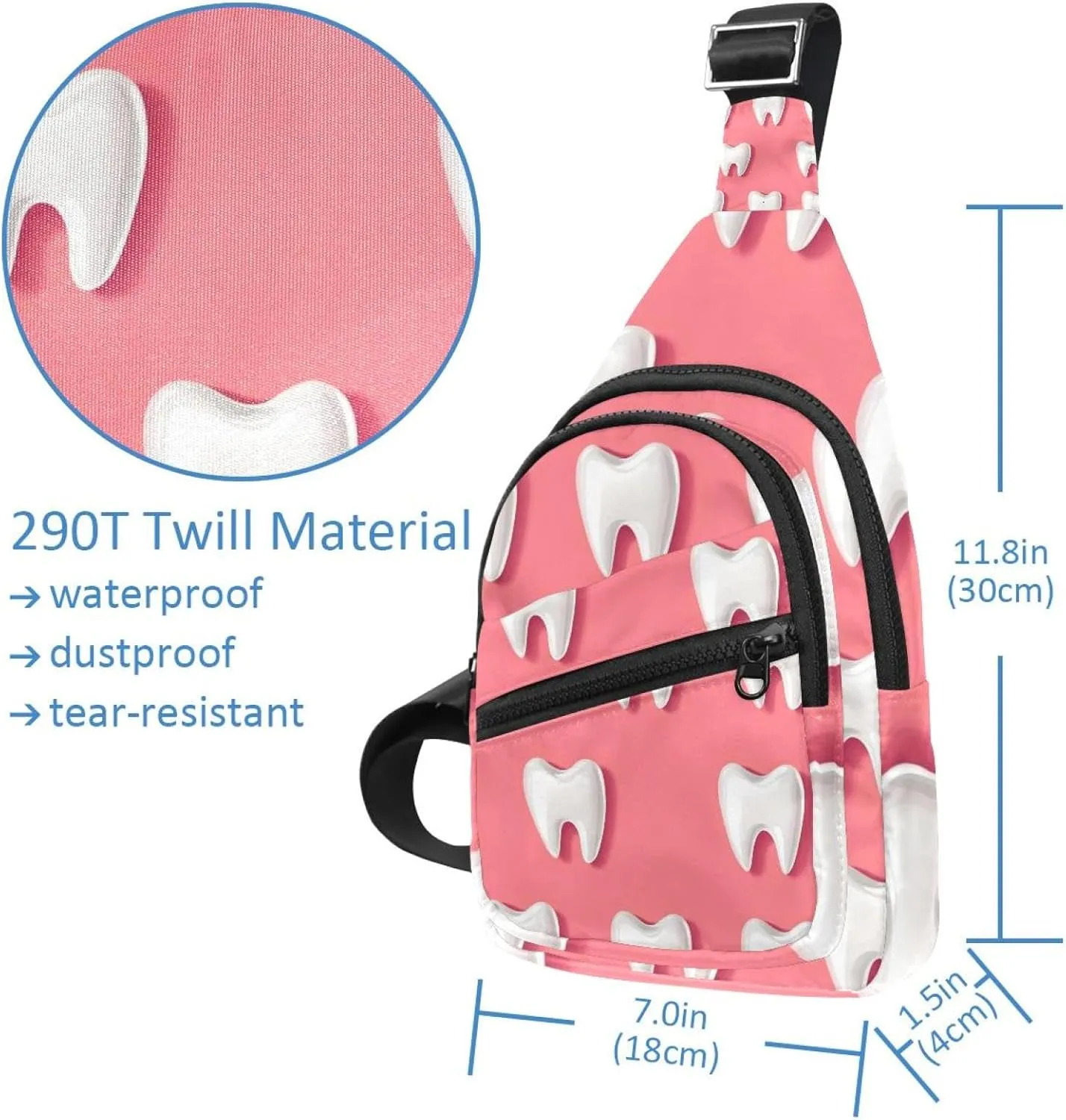 Cute Teeth Sling Bag, Crossbody Sling Backpack Travel Hiking Chest Bag Daypack for Purses Shoulder Bag Women Men's