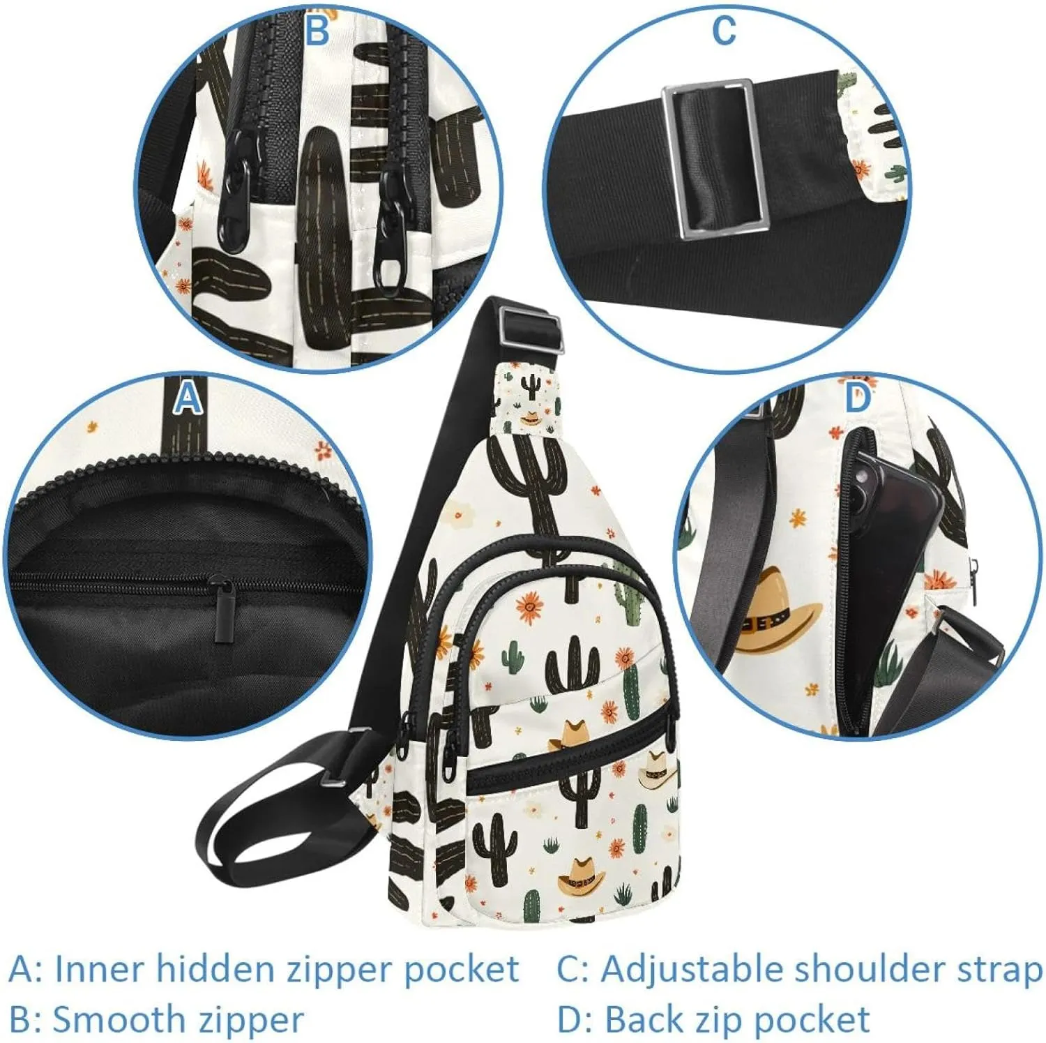 Cute Teeth Sling Bag, Crossbody Sling Backpack Travel Hiking Chest Bag Daypack for Purses Shoulder Bag Women Men's
