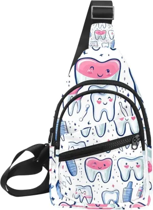 Cute Teeth Sling Bag, Crossbody Sling Backpack Travel Hiking Chest Bag Daypack for Purses Shoulder Bag Women Men's