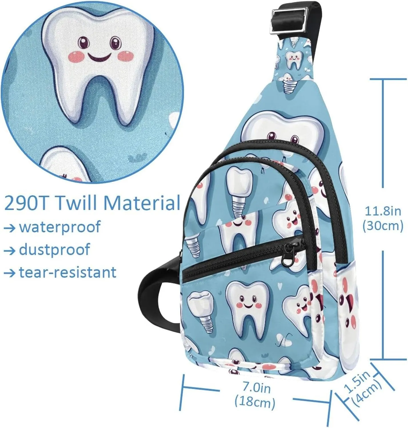 Cute Teeth Sling Bag, Crossbody Sling Backpack Travel Hiking Chest Bag Daypack for Purses Shoulder Bag Women Men's