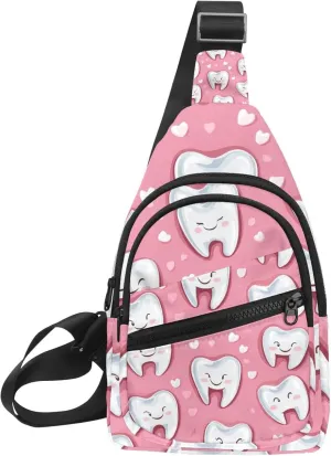 Cute Teeth Sling Bag, Crossbody Sling Backpack Travel Hiking Chest Bag Daypack for Purses Shoulder Bag Women Men's