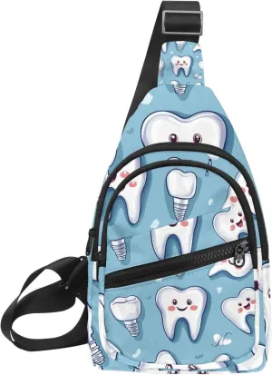 Cute Teeth Sling Bag, Crossbody Sling Backpack Travel Hiking Chest Bag Daypack for Purses Shoulder Bag Women Men's