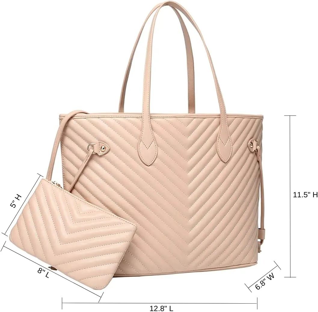 Daisy Rose Tote Shoulder Travel Bag & Matching Clutch PU Vegan Leather