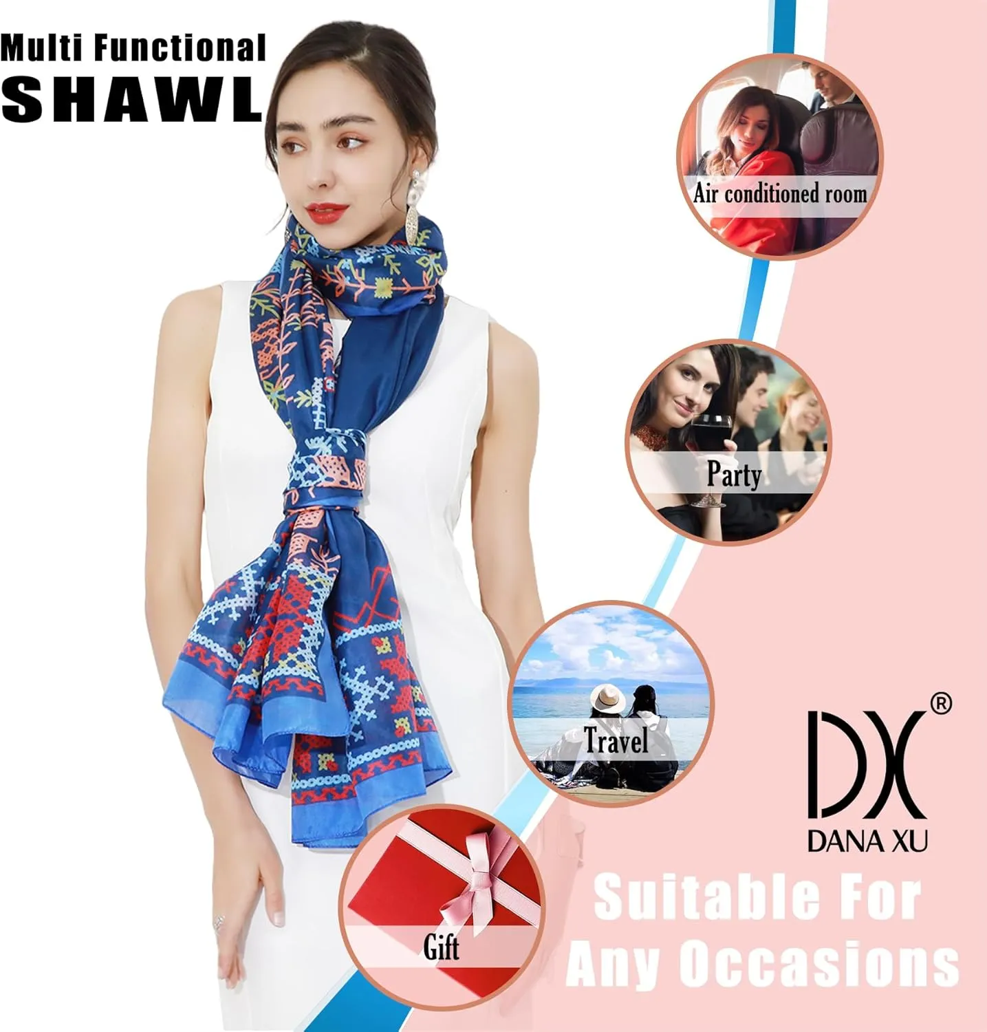 DANA XU 100% Mulberry Extra Large Silk Pashmina Scarf Shawls And Wraps For Women Evening Dress Summer Travel Floral Blanket