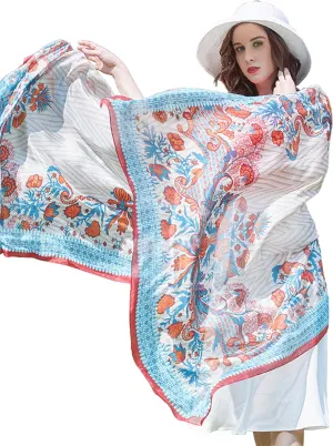 DANA XU 100% Mulberry Satin Silk Summer Travel Scarf Extra Large Women Floral Shawl Oversize Soft Wraps For Evening Dresses