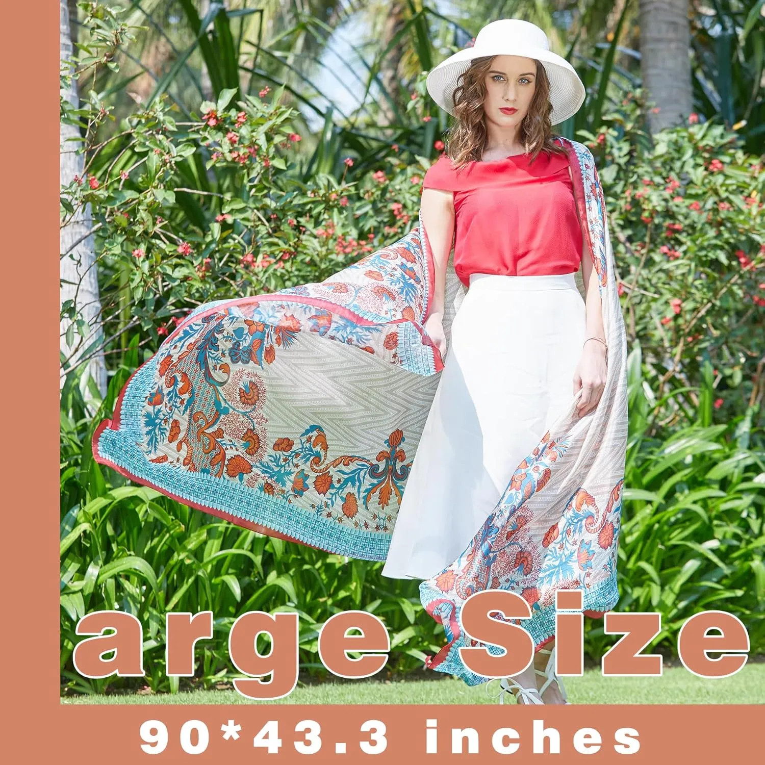 DANA XU 100% Mulberry Satin Silk Summer Travel Scarf Extra Large Women Floral Shawl Oversize Soft Wraps For Evening Dresses