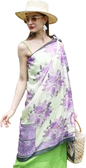 DANA XU 100% Mulberry Satin Silk Summer Travel Scarf Extra Large Women Floral Shawl Oversize Soft Wraps For Evening Dresses
