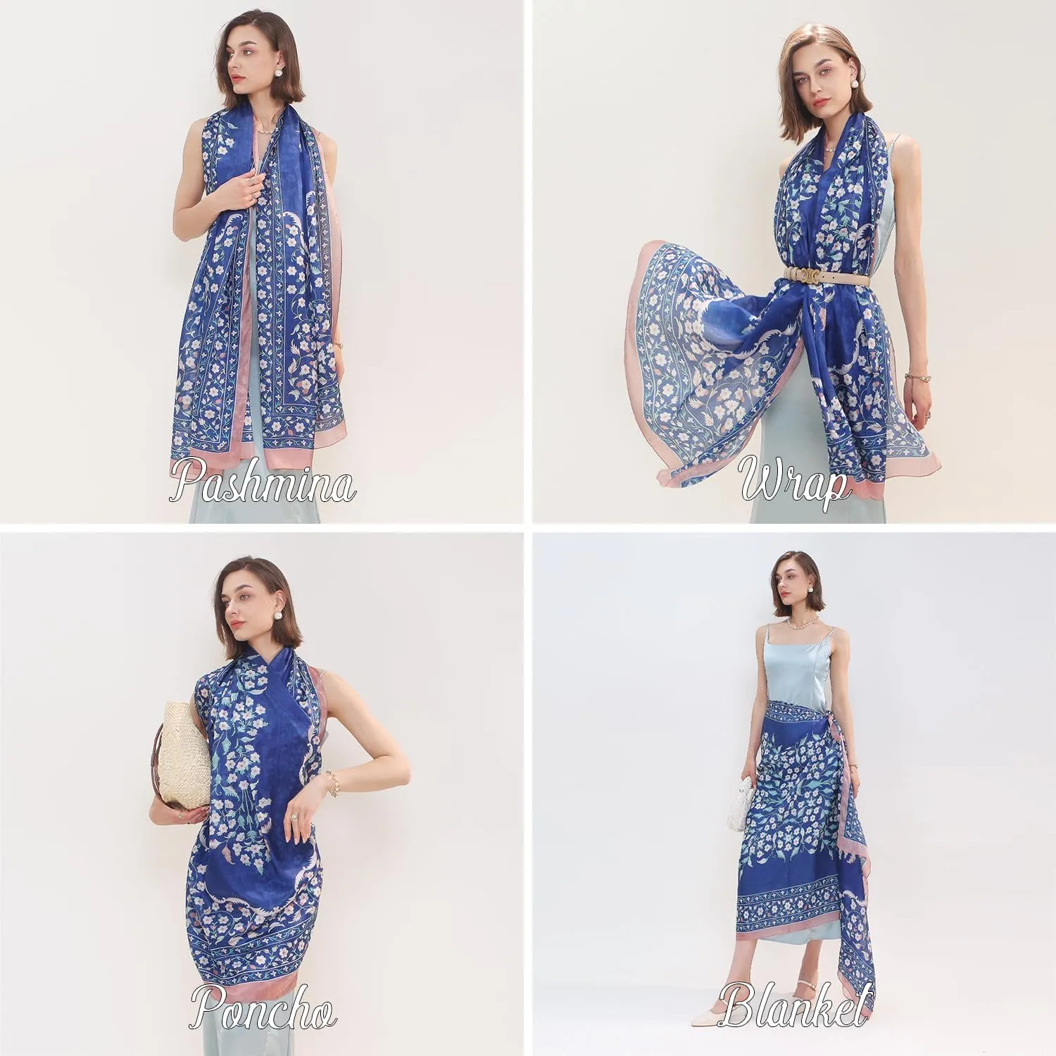 DANA XU 100% Mulberry Satin Silk Summer Travel Scarf Extra Large Women Floral Shawl Oversize Soft Wraps For Evening Dresses