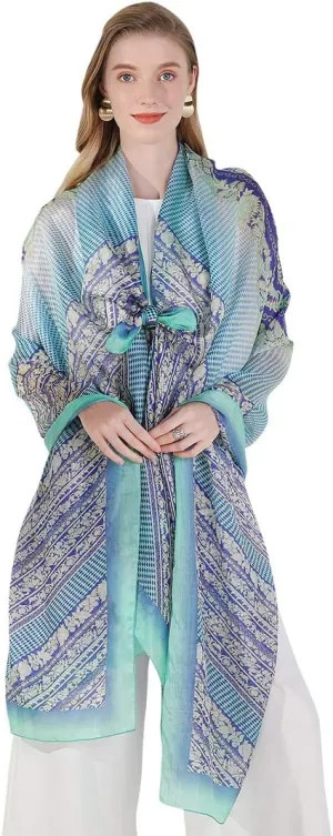 DANA XU 100% Mulberry Satin Silk Summer Travel Scarf Extra Large Women Floral Shawl Oversize Soft Wraps For Evening Dresses