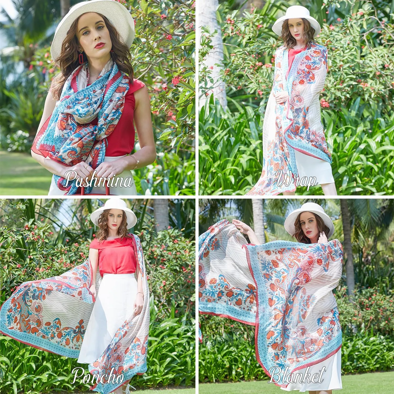 DANA XU 100% Mulberry Satin Silk Summer Travel Scarf Extra Large Women Floral Shawl Oversize Soft Wraps For Evening Dresses