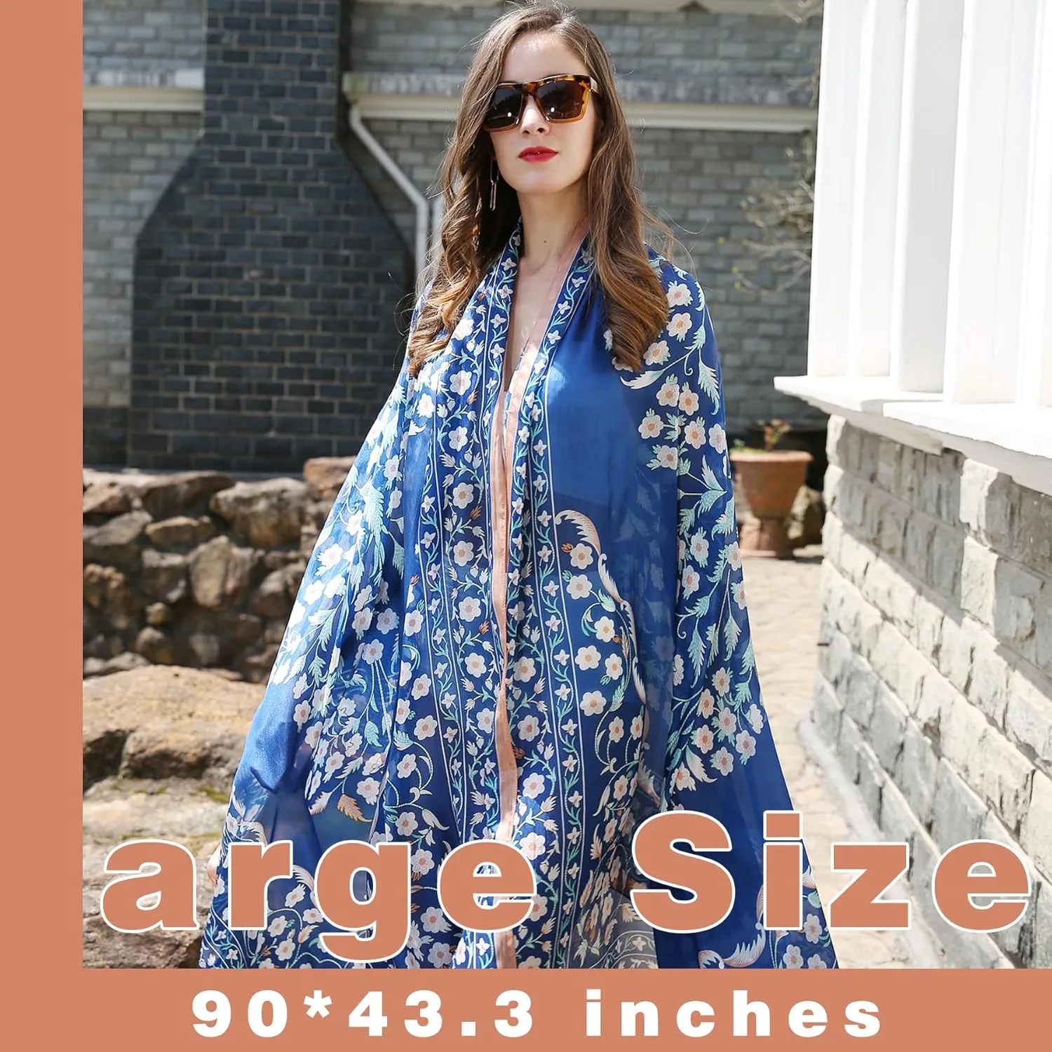 DANA XU 100% Mulberry Satin Silk Summer Travel Scarf Extra Large Women Floral Shawl Oversize Soft Wraps For Evening Dresses