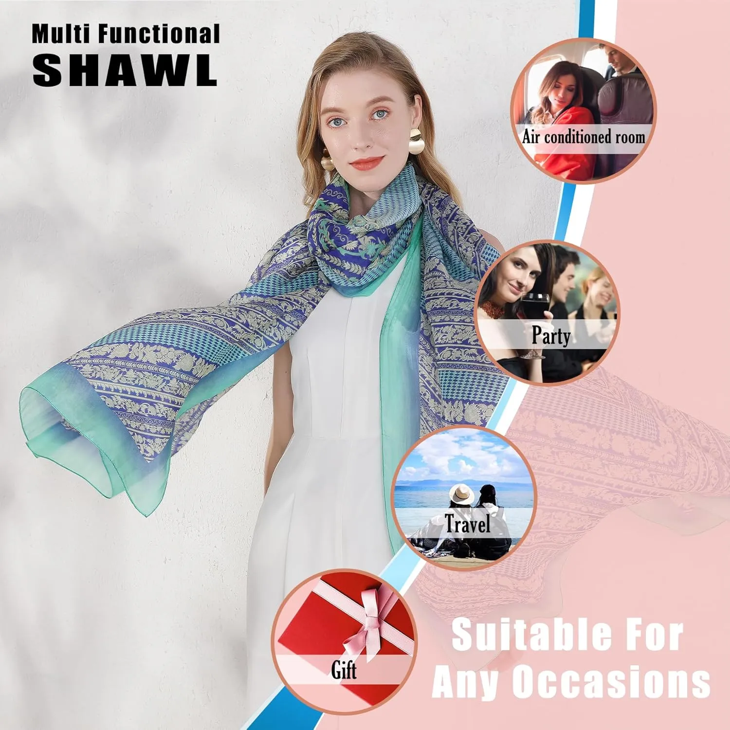 DANA XU 100% Mulberry Satin Silk Summer Travel Scarf Extra Large Women Floral Shawl Oversize Soft Wraps For Evening Dresses