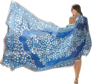 DANA XU 100% Mulberry Satin Silk Summer Travel Scarf Extra Large Women Floral Shawl Oversize Soft Wraps For Evening Dresses