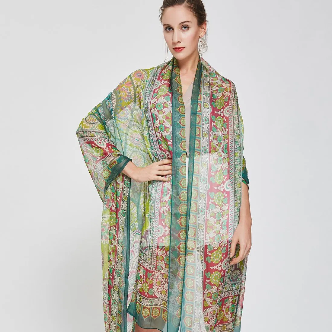 DANA XU 100% Mulberry Satin Silk Summer Travel Scarf Extra Large Women Floral Shawl Oversize Soft Wraps For Evening Dresses