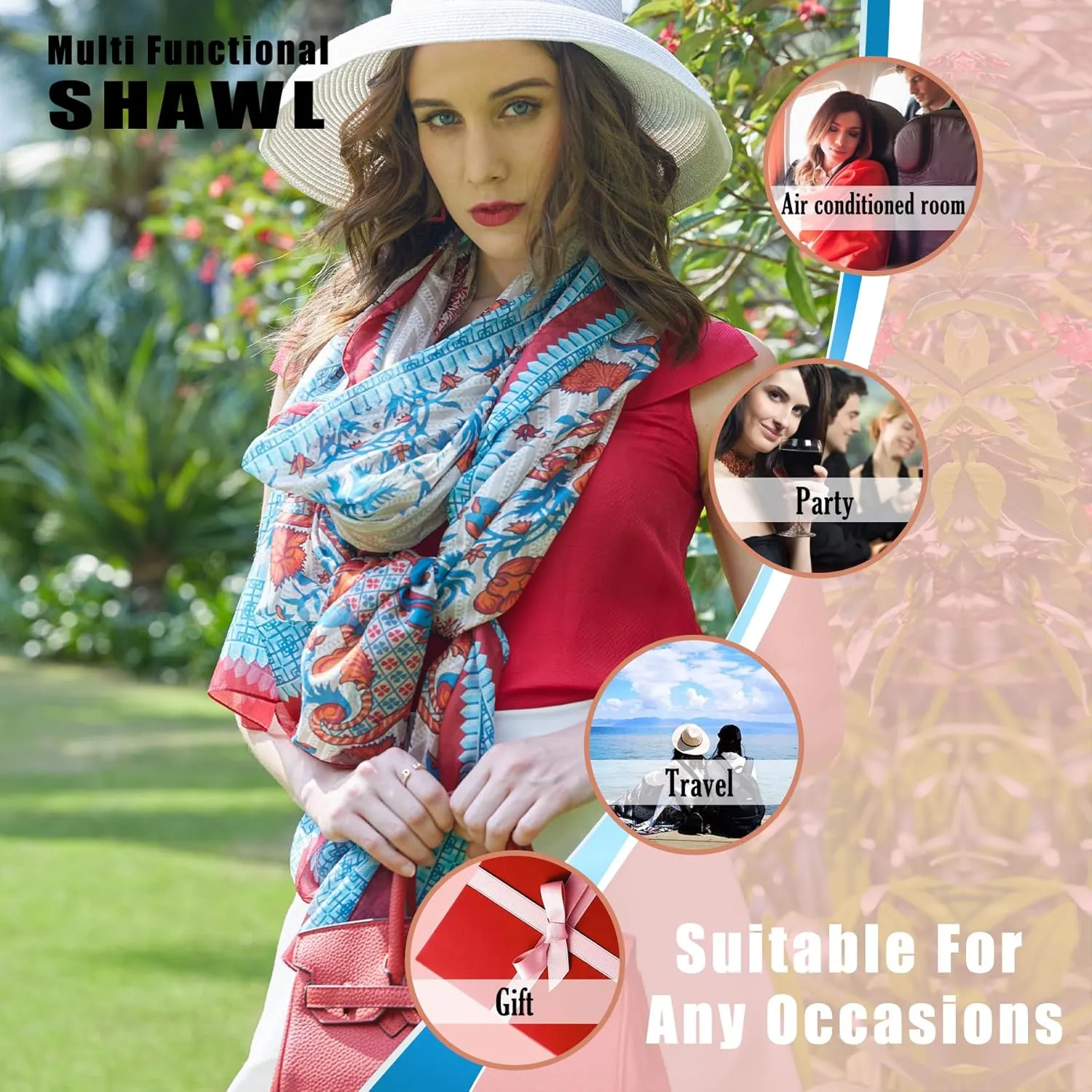 DANA XU 100% Mulberry Satin Silk Summer Travel Scarf Extra Large Women Floral Shawl Oversize Soft Wraps For Evening Dresses