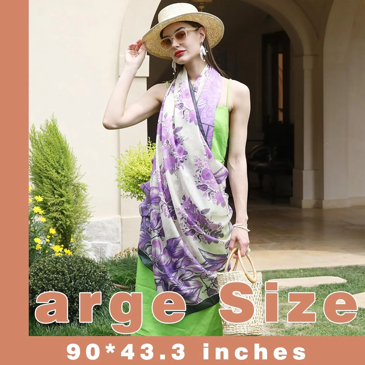 DANA XU 100% Mulberry Satin Silk Summer Travel Scarf Extra Large Women Floral Shawl Oversize Soft Wraps For Evening Dresses