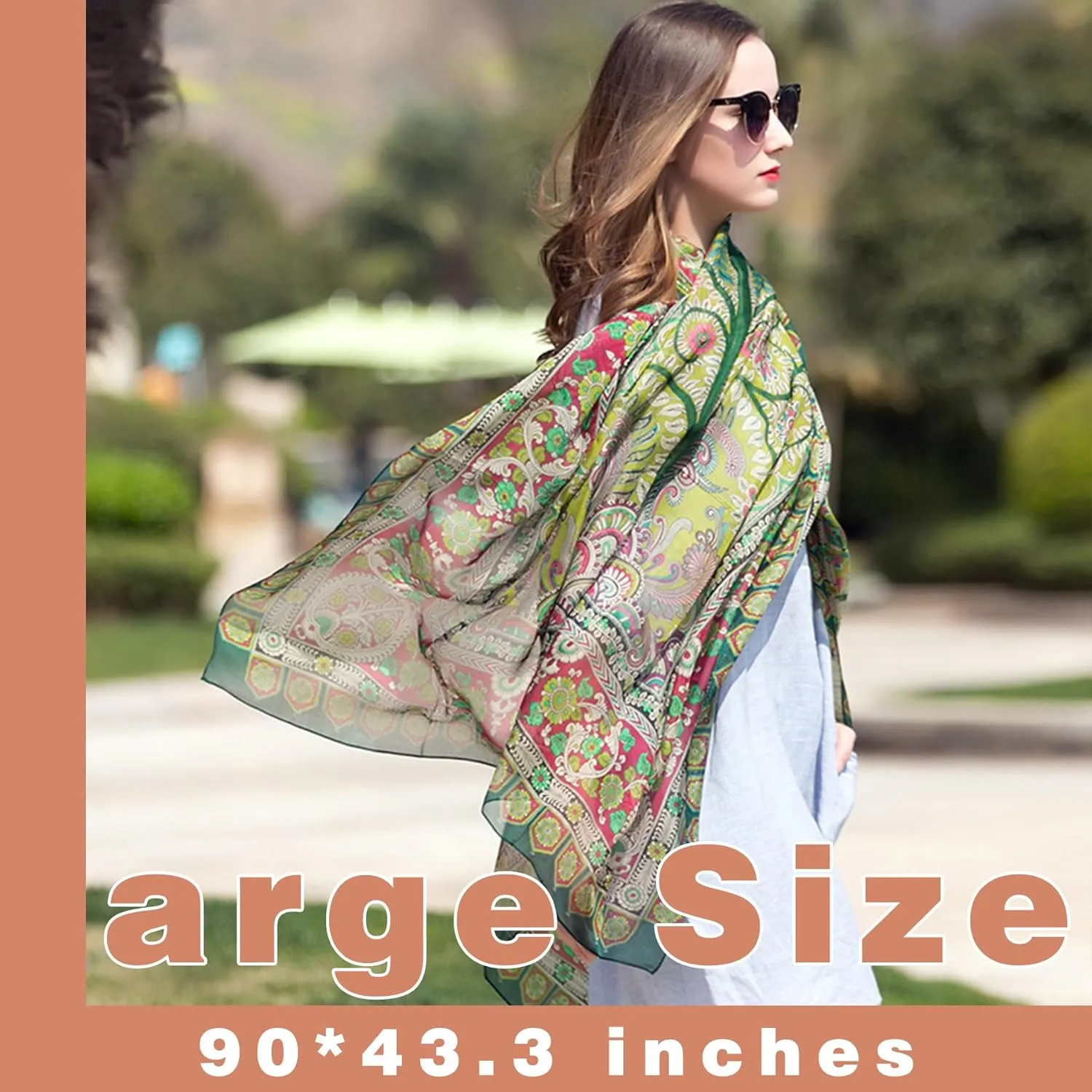 DANA XU 100% Mulberry Satin Silk Summer Travel Scarf Extra Large Women Floral Shawl Oversize Soft Wraps For Evening Dresses