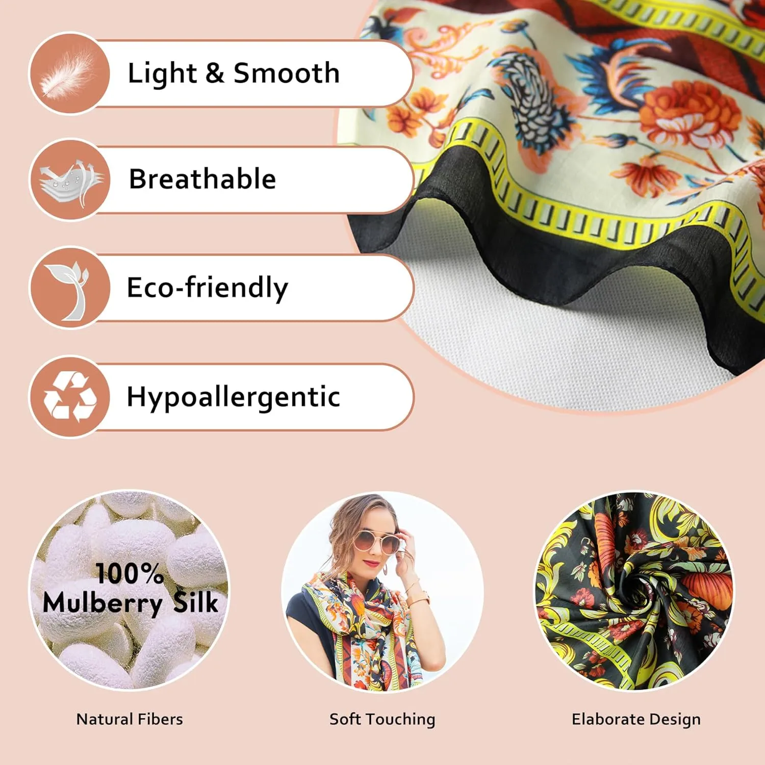 DANA XU 100% Mulberry Satin Silk Summer Travel Scarf Extra Large Women Floral Shawl Oversize Soft Wraps For Evening Dresses