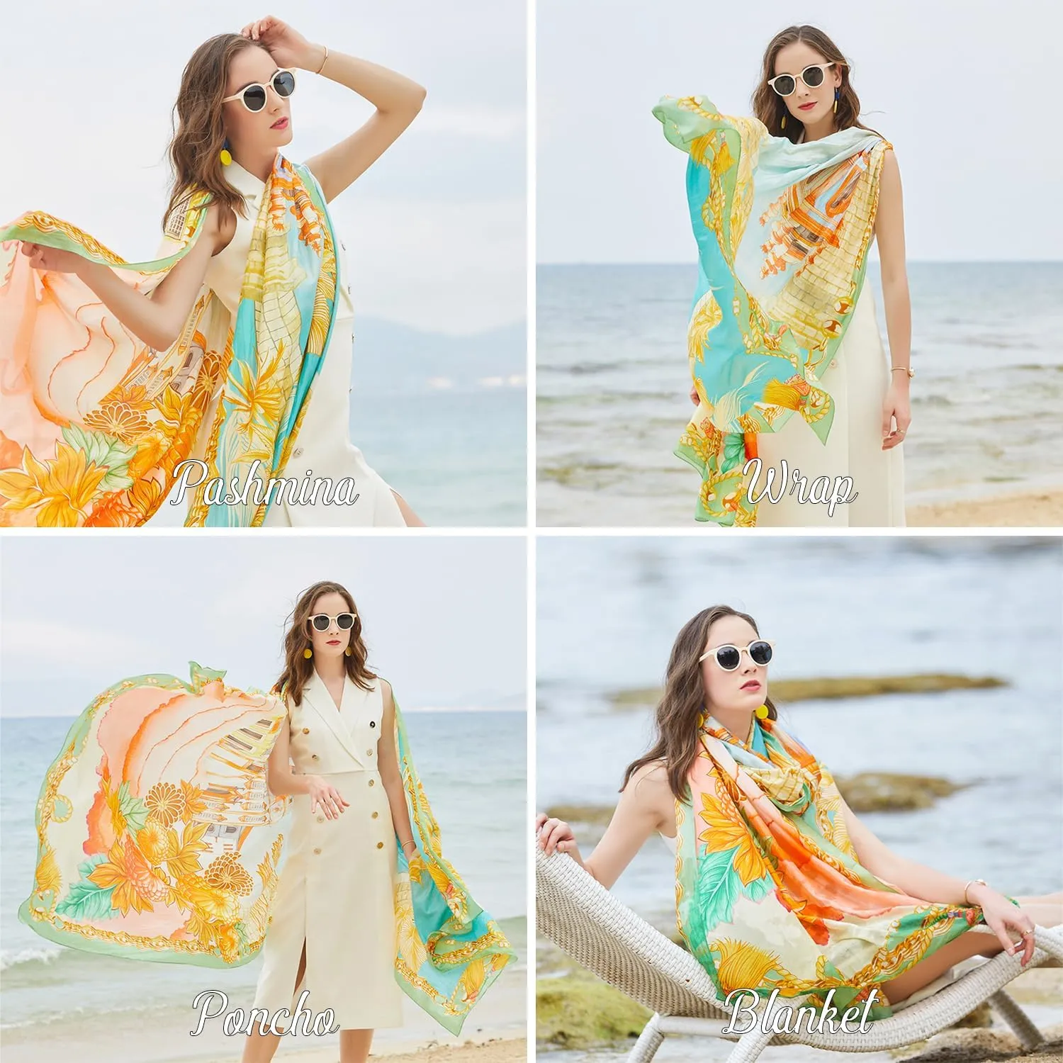 DANA XU Women's 100% Mulberry Satin Silk Pashmina Shawl Wraps Extra Large Floral Scarf for Evening Dresses, Soft Oversized