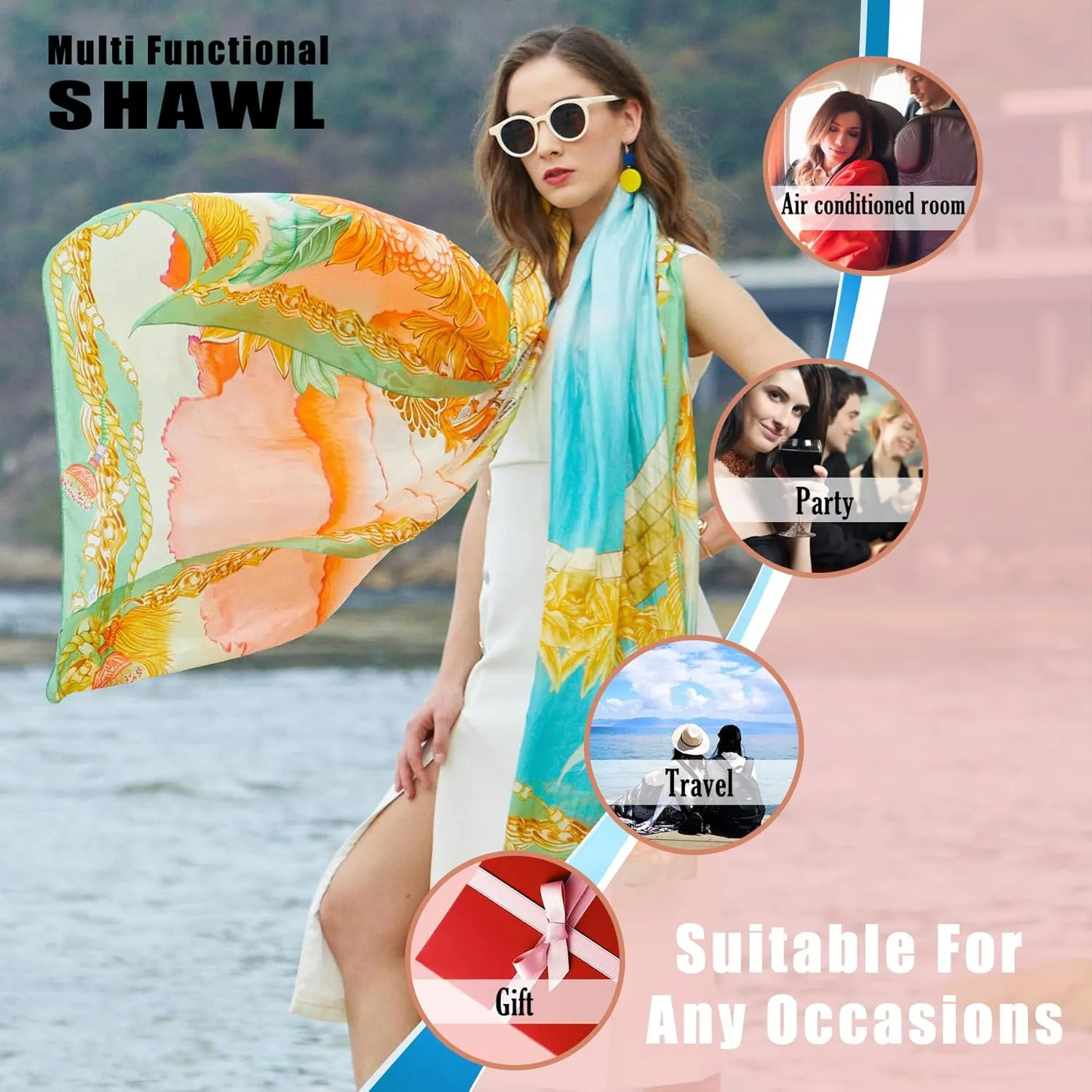 DANA XU Women's 100% Mulberry Satin Silk Pashmina Shawl Wraps Extra Large Floral Scarf for Evening Dresses, Soft Oversized