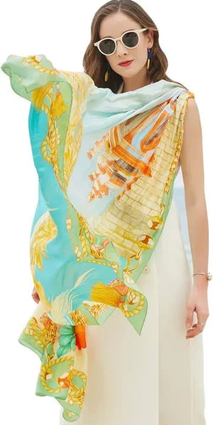 DANA XU Women's 100% Mulberry Satin Silk Pashmina Shawl Wraps Extra Large Floral Scarf for Evening Dresses, Soft Oversized