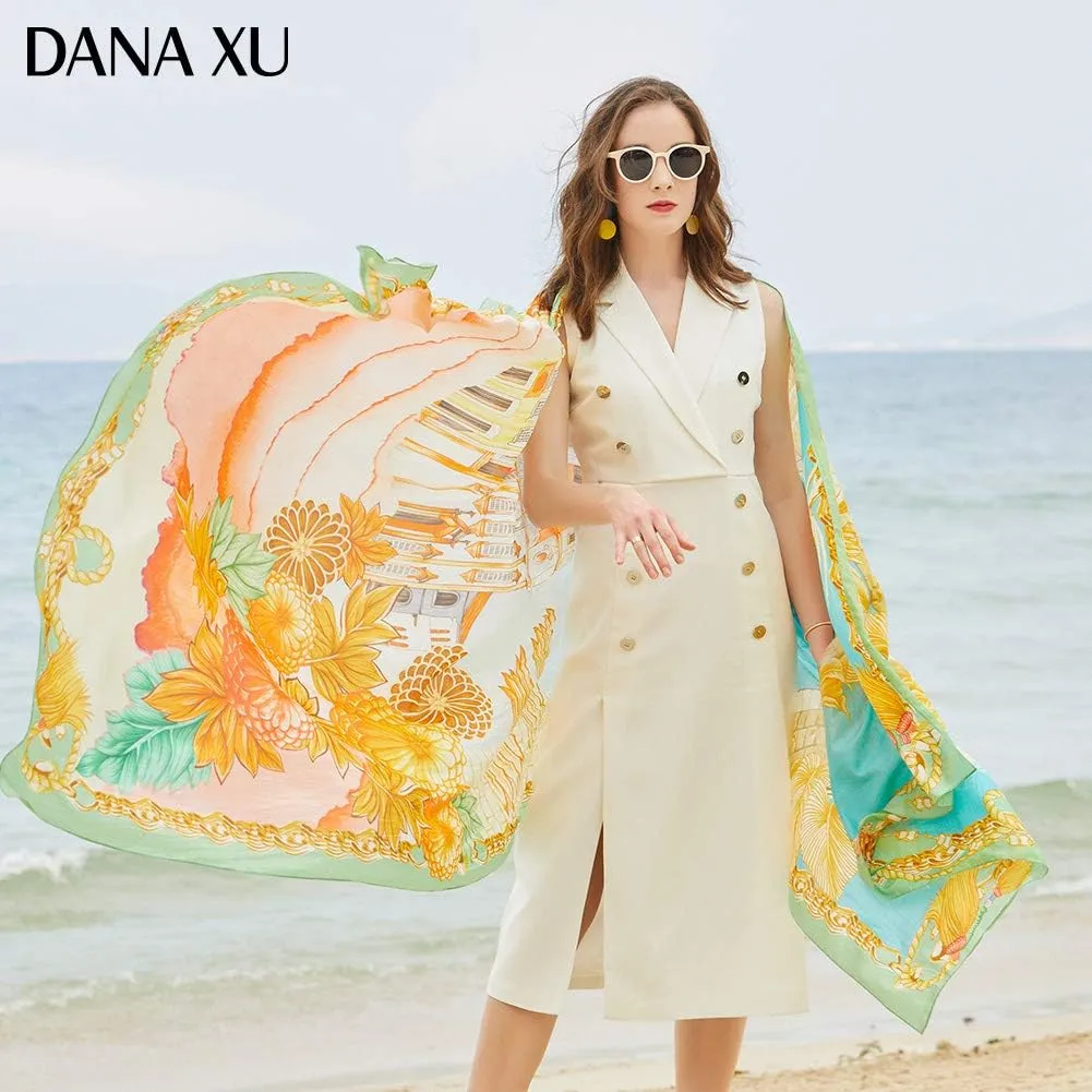 DANA XU Women's 100% Mulberry Satin Silk Pashmina Shawl Wraps Extra Large Floral Scarf for Evening Dresses, Soft Oversized