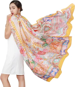 DANA XU Women's 100% Mulberry Satin Silk Pashmina Shawl Wraps Extra Large Floral Scarf for Evening Dresses, Soft Oversized