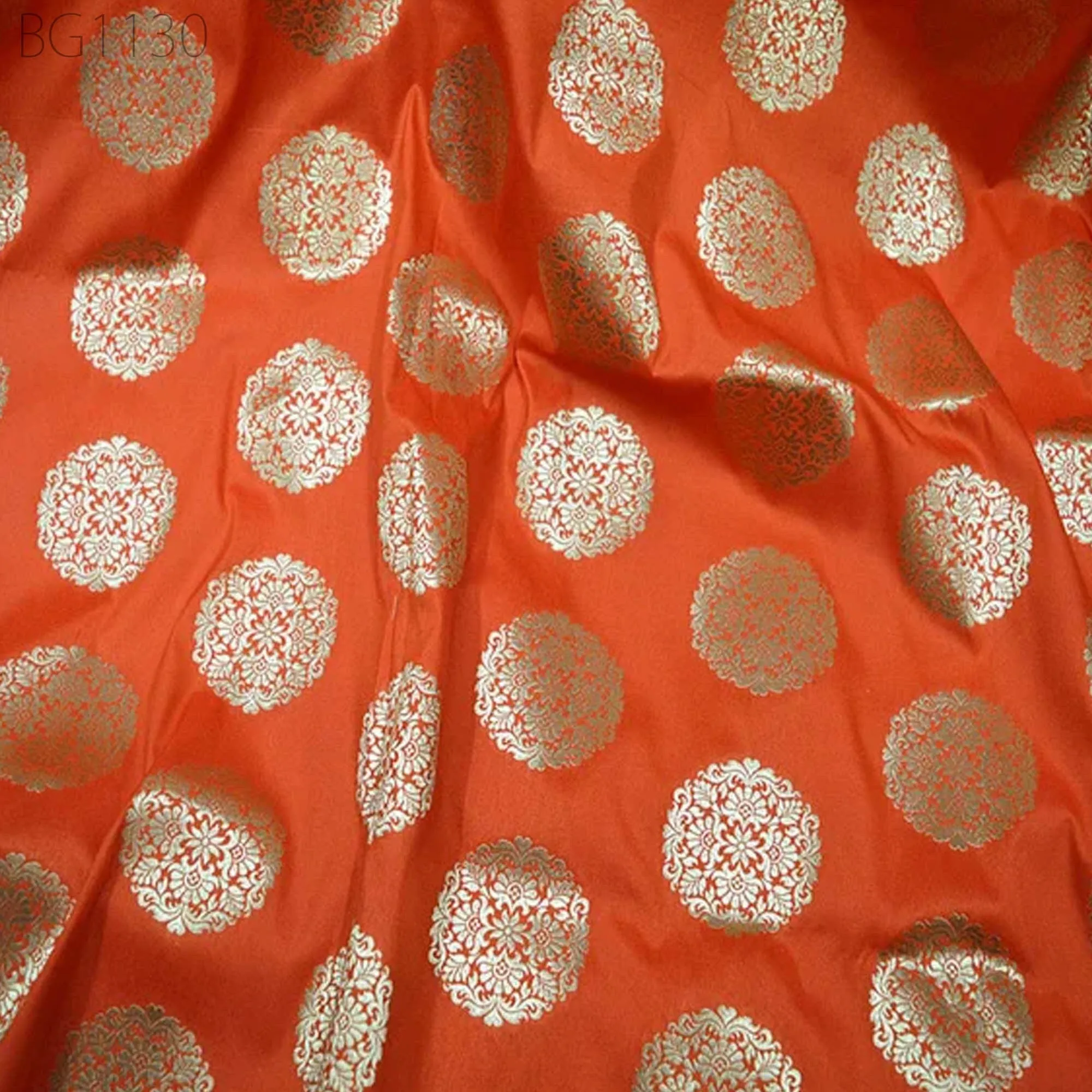 Dark Peach Banarasi Brocade by Yard Fabric lehenga Wedding Dress Banaras Blended silk Cushion Covers Table Runner Crafting costume fabric